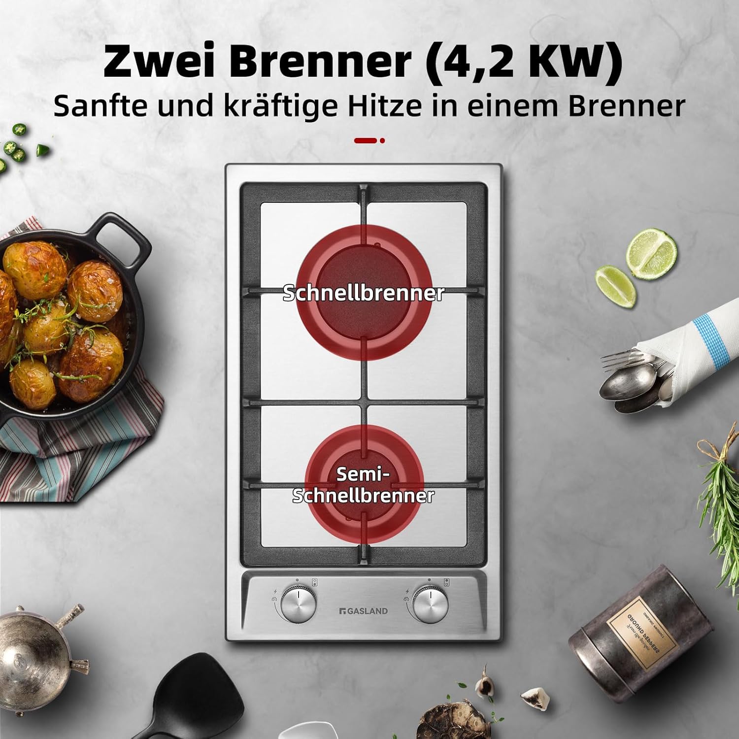 GASLAND GH2805BG1FC Table de cuisson à gaz 5 feux, Cuisinière à gaz avec brûleur wok, Table de cuisson à gaz encastrable, 76cm noir Cuisinière à gaz en verre, Cuisinière à gaz 10,4KW, GPL/NG