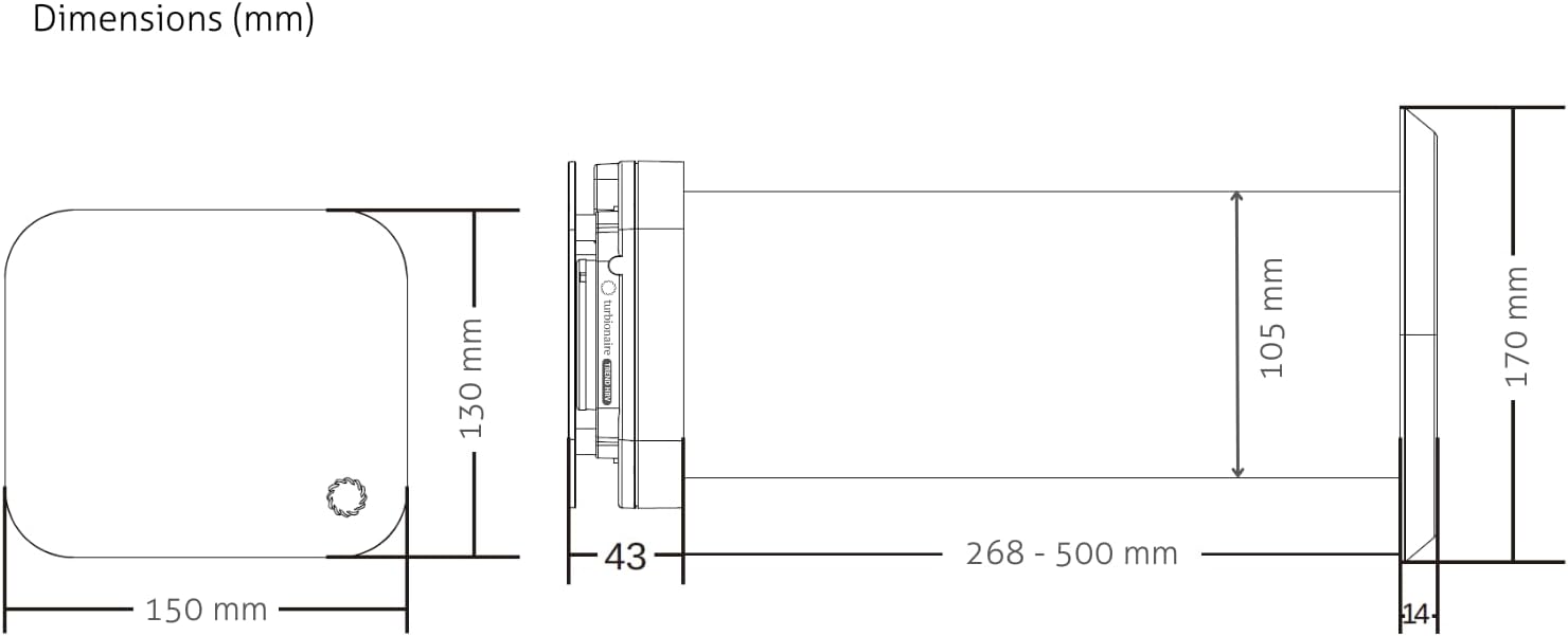 Turbionaire Trend HRV Unite de VMC Décentralisée, Récupérateur de Chaleur Céramique, Capteur d'Humidité, Télécommande, Minuterie, 8 Vitesses, Flux d'Air Réversible, 100 mm, Blanc, Silenciuse