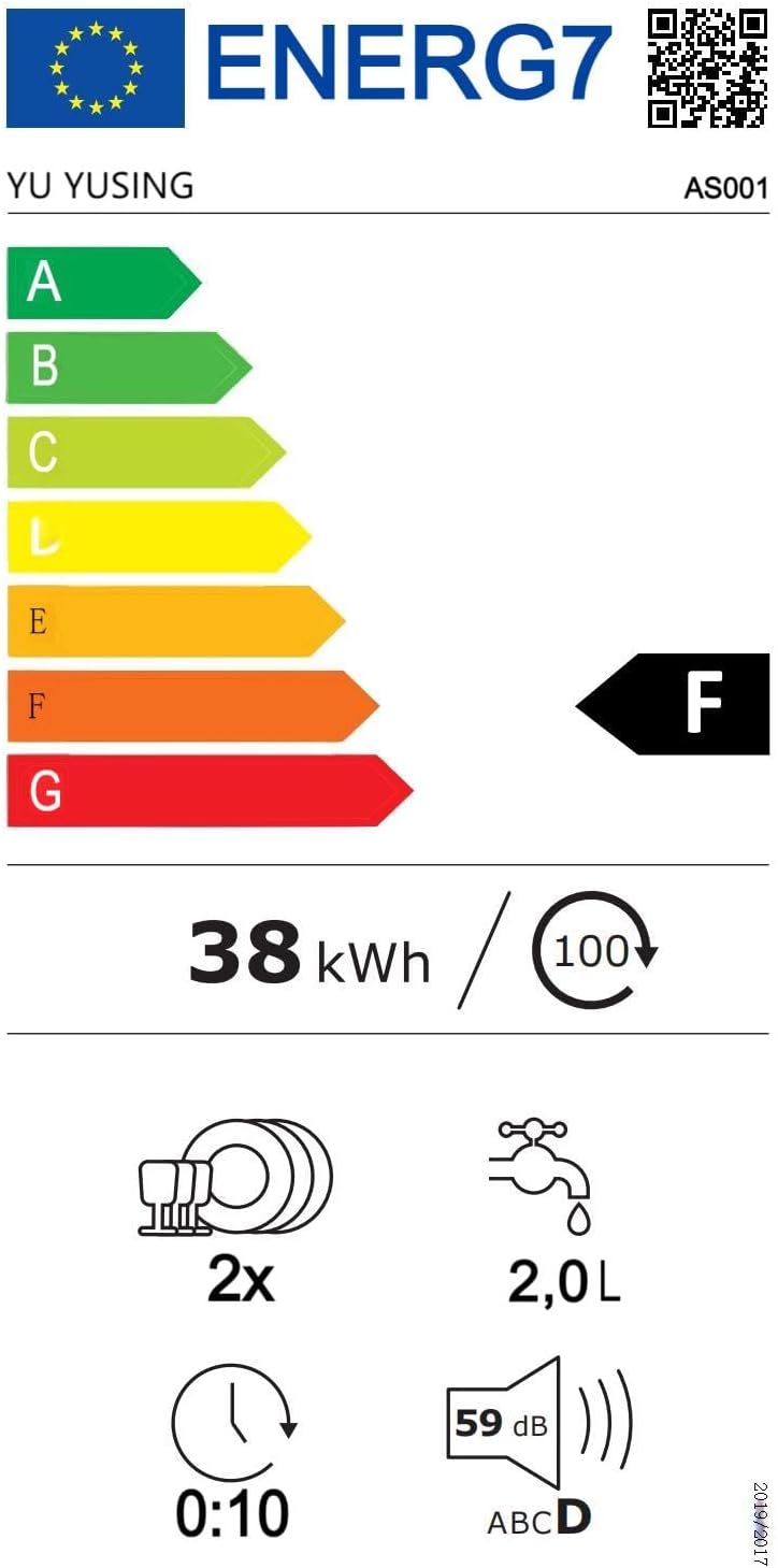 YU YUSING Mini Lave-vaisselle Compact 45cm avec 6 Programmes 4 Couverts, Petit Lave-vaisselle Sans ou Avec Arrivée d'Eau, Portable, Réservoir d'Eau 5L, Commande Tactile, Écran LED
