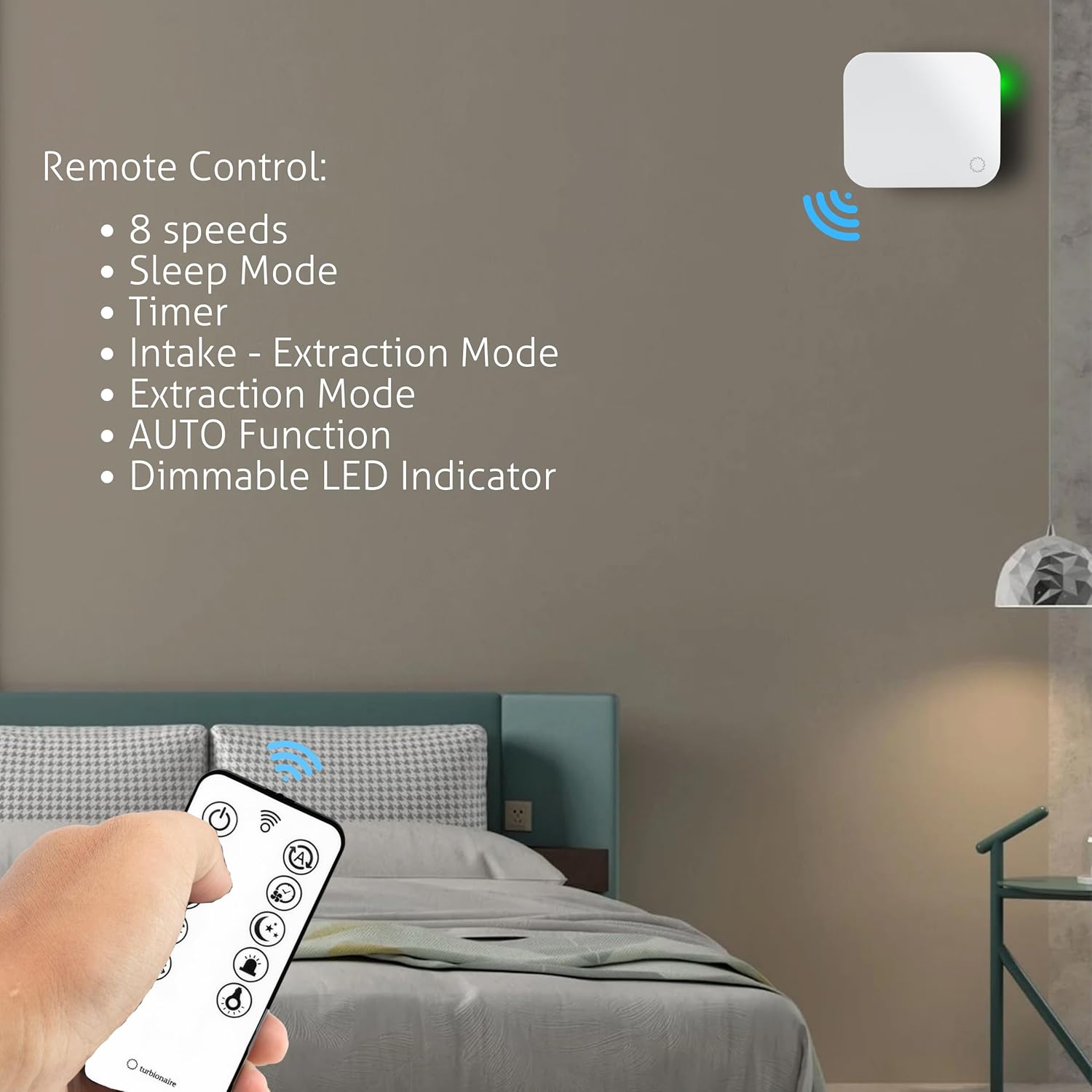 Turbionaire Trend HRV Unite de VMC Décentralisée, Récupérateur de Chaleur Céramique, Capteur d'Humidité, Télécommande, Minuterie, 8 Vitesses, Flux d'Air Réversible, 100 mm, Blanc, Silenciuse