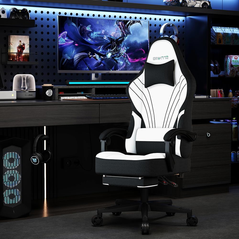 Ulody Chaise Gaming Ergonomique, Fauteuil de Bureau Pivotant, Dossier Haut, Siege Gamer avec Appui-tête et Soutien Lombaire Ajustables, Chaise de Jeu avec Repose-Pieds(Gris)