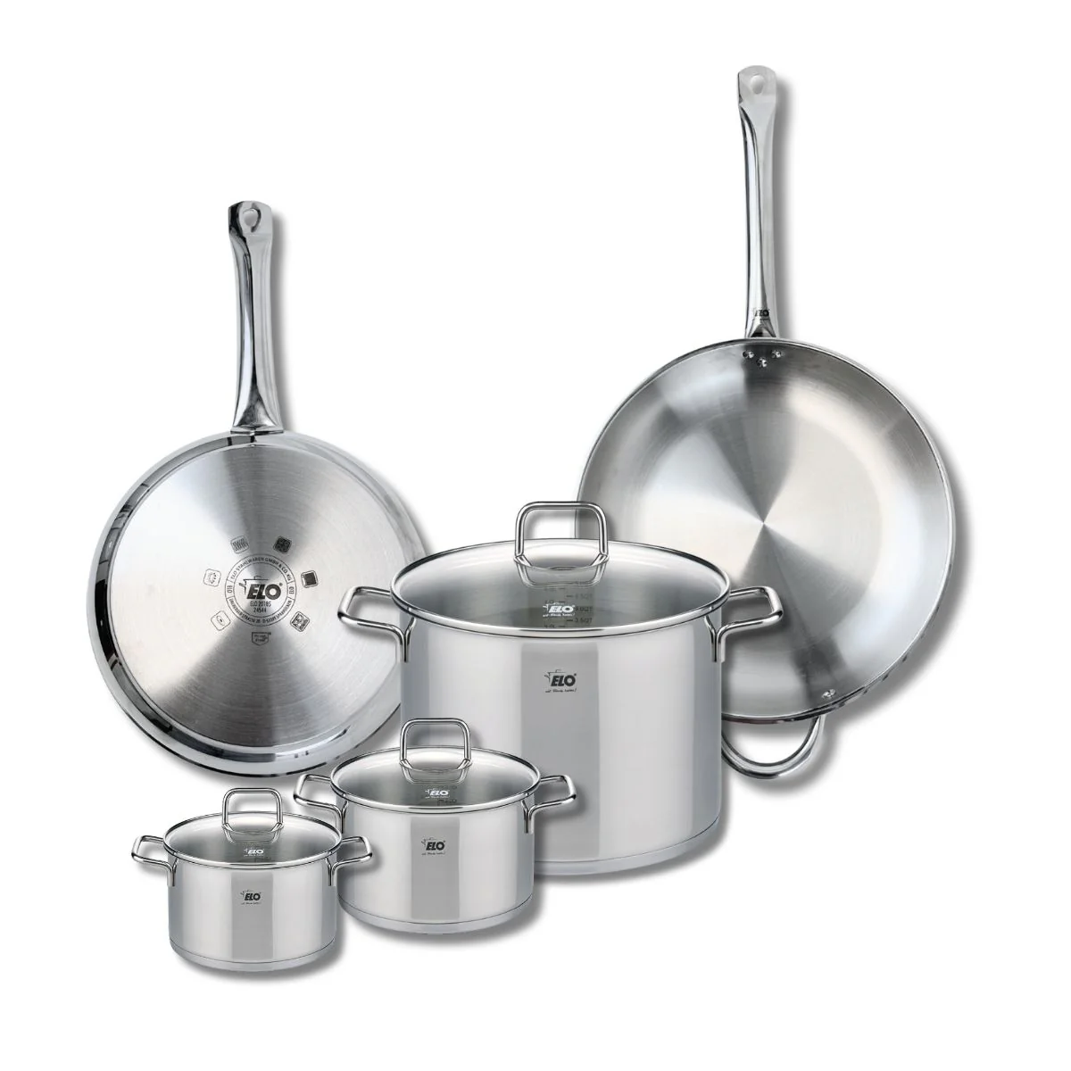 Ensemble de 2 Poêles de cuisson 28 et 32 cm et 3 faitouts 14, 16 et 26 cm Elo Profi Citrin Elo
