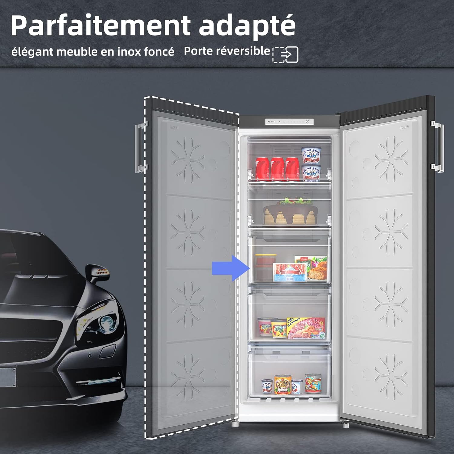 CHiQ Congélateur armoire avec une capacité de 145L, Congélation rapide, Thermostat réglable, Silencieux, Porte réversible, Noir, Classe énergétique E FSD160D4E