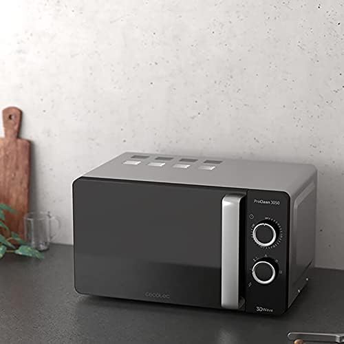 Cecotec Four à micro-ondes ProClean 9110 FullINOX avec grill 1000 W, 30 litres, 5 niveaux de puissance, 8 programmes, minuterie de 60 minutes, revêtement Ready2Clean, design avant miroir