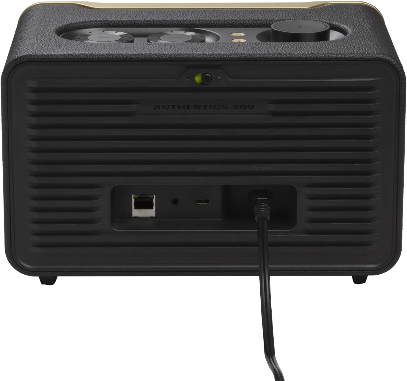 JBL Authentics 200 Enceinte Smart Home avec Wi-Fi, Bluetooth et assistants vocaux, design rétro, noire, Prise européenne (Type C)