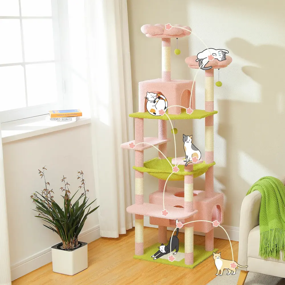 Arbre à chat rose - Espace de jeu ultra confort