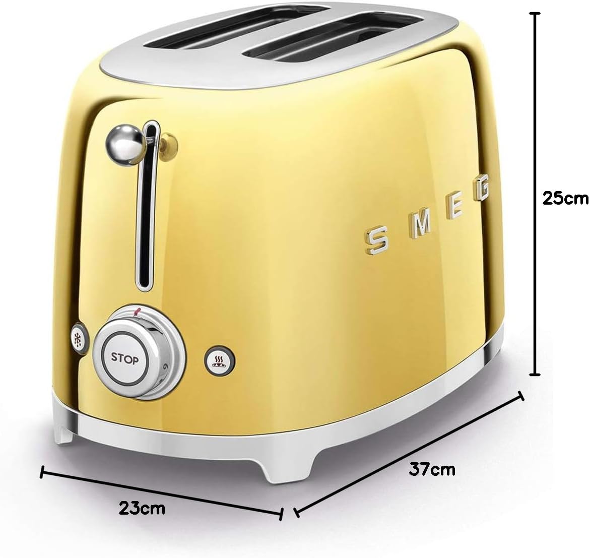Smeg, Grille-pain 2 Tranches TSF01UJEU, 2 Fentes 36 mm, 6 Niveaux de Brunissage, Fonction Chauffage, Décongélation et Bagel, Éjection Automatique du Pain, Ramasse Miettes, 950 W, Royaume-Uni