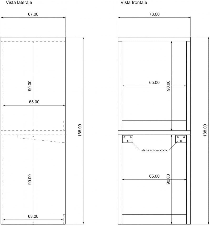 VE.CA Meuble lave-linge, sèche-linge, meuble buanderie avec portes, couleur chêne vintage, en bois, rectangulaire, colonne lave-linge et sèche-linge, fabriqué en Italie