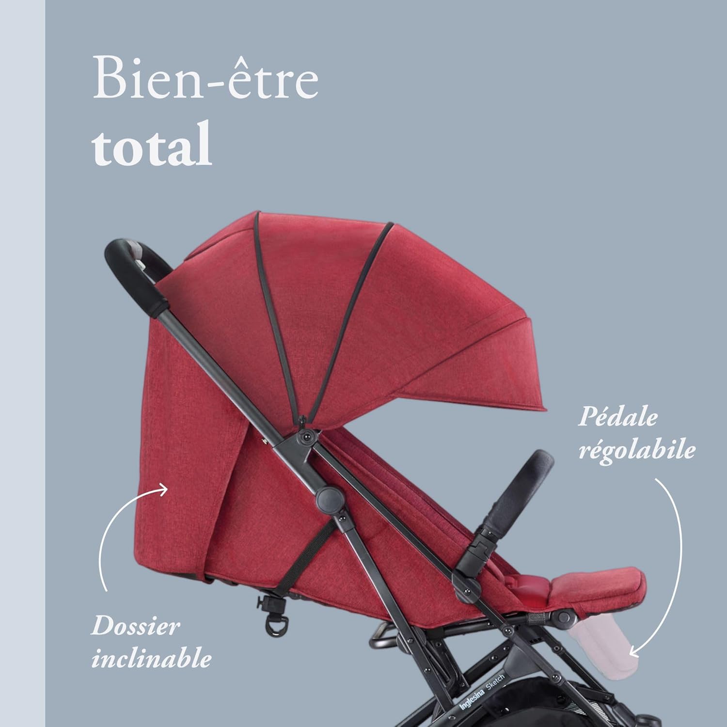 Inglesina Sketch Poussette Légère et Compacte, Bleu, Confortable, jusqu'à 17kg, Pliage à une main, UPF 50+