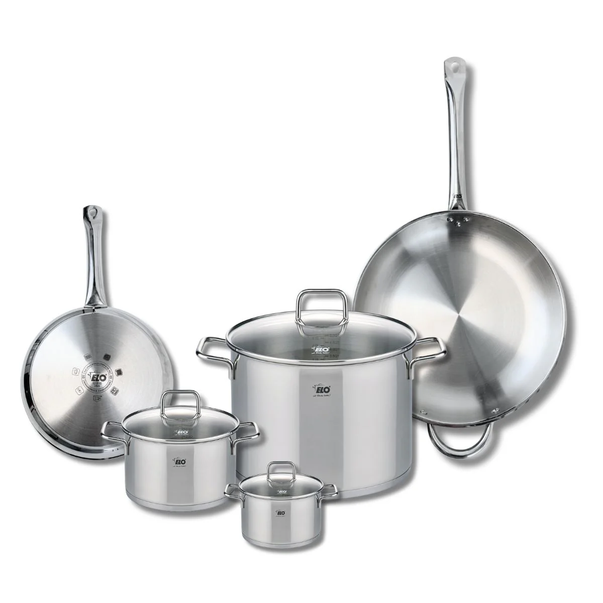 Ensemble de 2 Poêles de cuisson 24 et 32 cm et 3 faitouts 12, 16 et 26 cm Elo Profi Citrin Elo