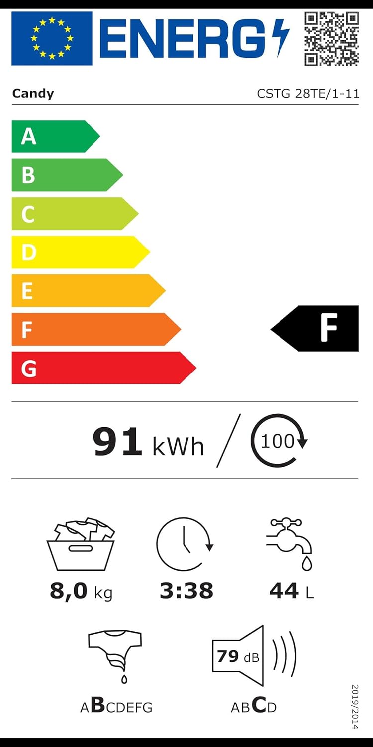 Candy Smart CSTG 28TE/1-11 Machine à laver à charge par le haut, 8 kg, 1200 tours, 17 programmes, connectivité NFC, 41 x 60 x 86 cm, classe F, blanc