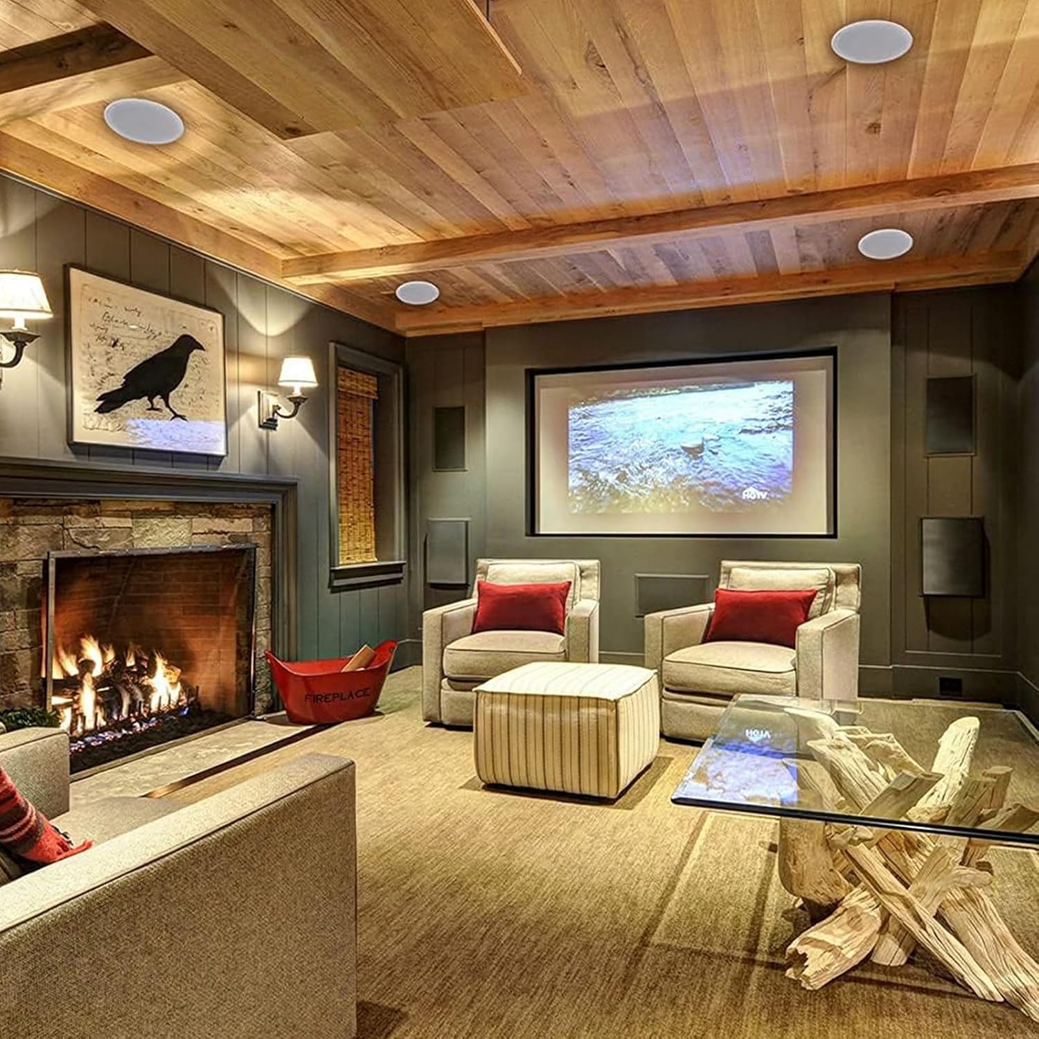 Herdio 6,5 Pouces Enceintes Plafond Bluetooth 300 Watts Haut-parleurs de Plafond Parfait pour, Cuisine, Chambre, Salle de Bain, terrasse Couverte(4 Haut-parleurs)