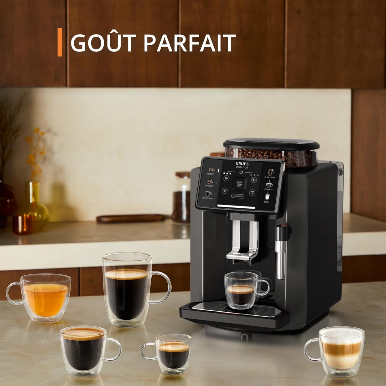 Krups Sensation C50, Machine à café grains, 5 Boissons en accès direct, Interface tactile couleur, Facile à utiliser, Nettoyage sans effort, Buse manuelle Cappuccino, Fabriqué en France EA910810