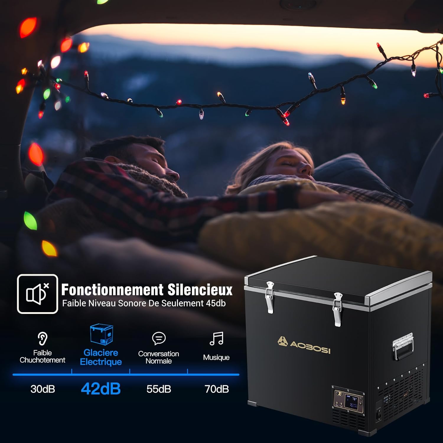 AAOBOSI 45L Glacière à Compresseur, Glaciere Électrique -20℃ à 20℃, Frigo Camion APP&Bouton Contrôle, 12/24V DC et 100-240V AC Glaciere Camping Pour Voiture, Camion, Bateau et Prise De Courant