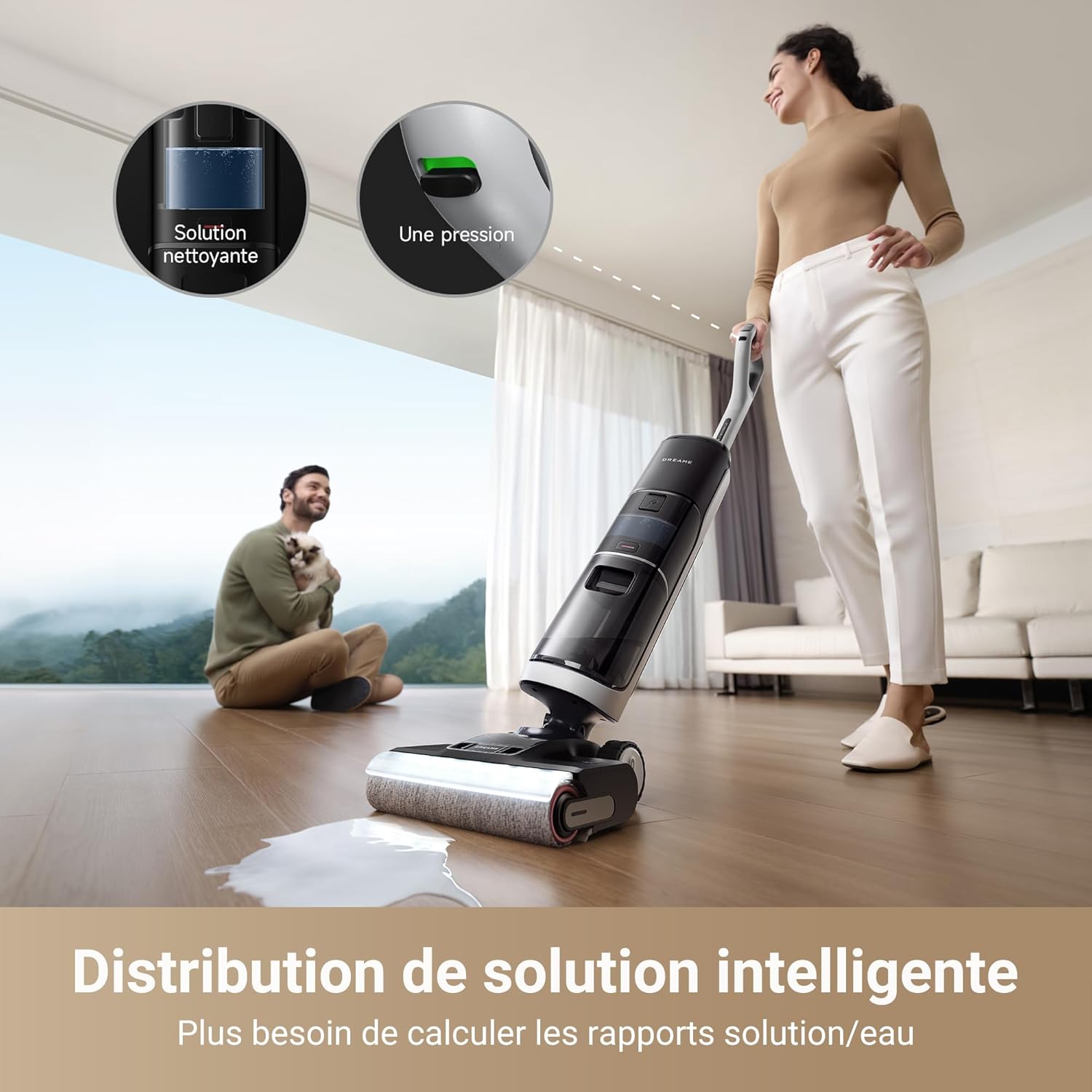 DREAME H14 Pro Aspirateur Laveur Sec Et Humide, Design Plat à 180°, Nettoyage de la Brosse à 60 °C, Séchage en 5min, Distribution Automatique de la Solution, Contrôle par Application, 18 kPa