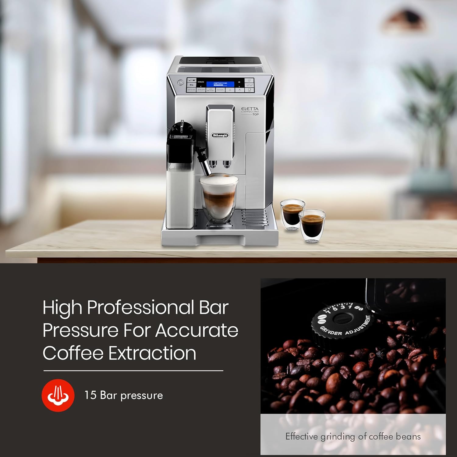 De'Longhi ECAM45.760.W Eletta Machine à Café Cappuccino Top avec Broyeur, 1450 W, 400 kilograms, Blanc