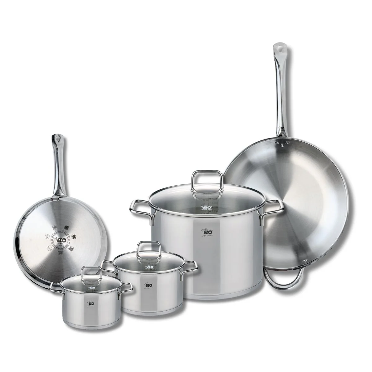 Ensemble de 2 Poêles de cuisson 24 et 32 cm et 3 faitouts 14, 16 et 26 cm Elo Profi Citrin Elo