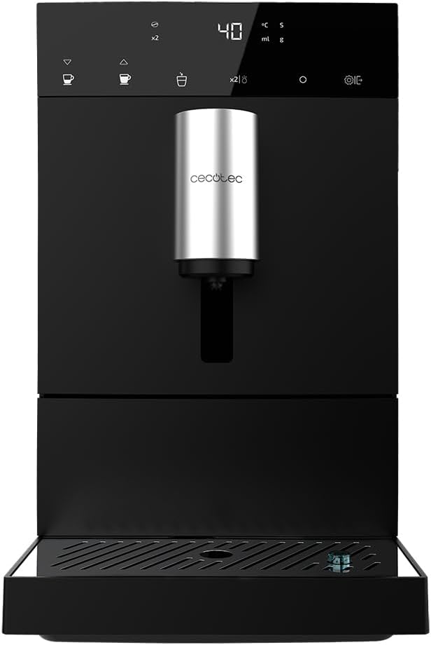 Cecotec Cafetière Compacte Superautomatique avec Cuiseur Vapeur Compact Cremmaet. 1350W, 19 Barres, Système Thermoblock, Réservoir de Grains de Café de 150gr avec Broyeur et 1,1 L d'Eau