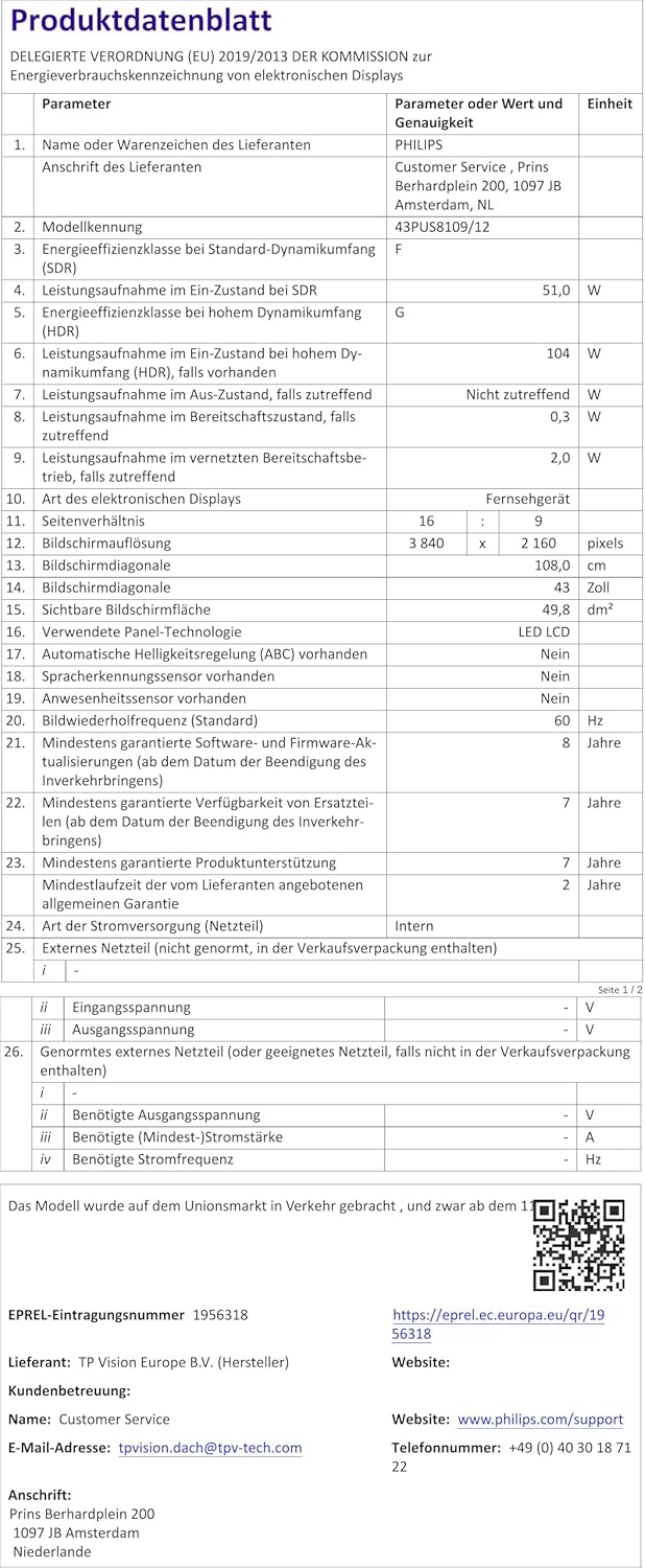 Philips Ambilight 43PUS8109 Smart TV LED 4K - Écran 43 Pouces avec Plate-Forme Pixel Precise Ultra HD, Titan OS et Son Dolby Atmos, Fonctionne avec l’Assistant Vocal Alexa et Google - Chrome satiné