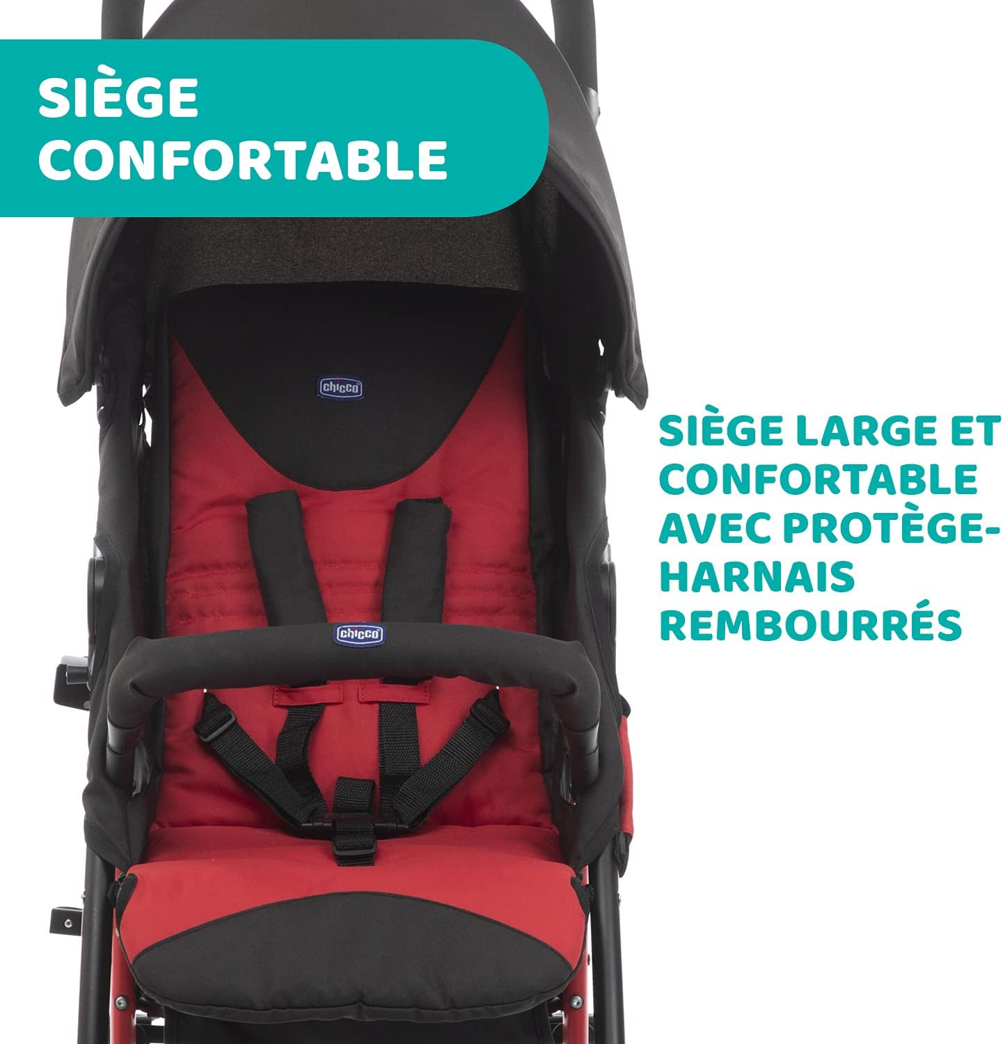 Chicco Echo Poussette Légère et Compact, Inclinable avec Arceau de Protection, Position Landau, Pliage Parapluie, Canopy Ajustable - de la Naissance à 22 Kg - Rouge