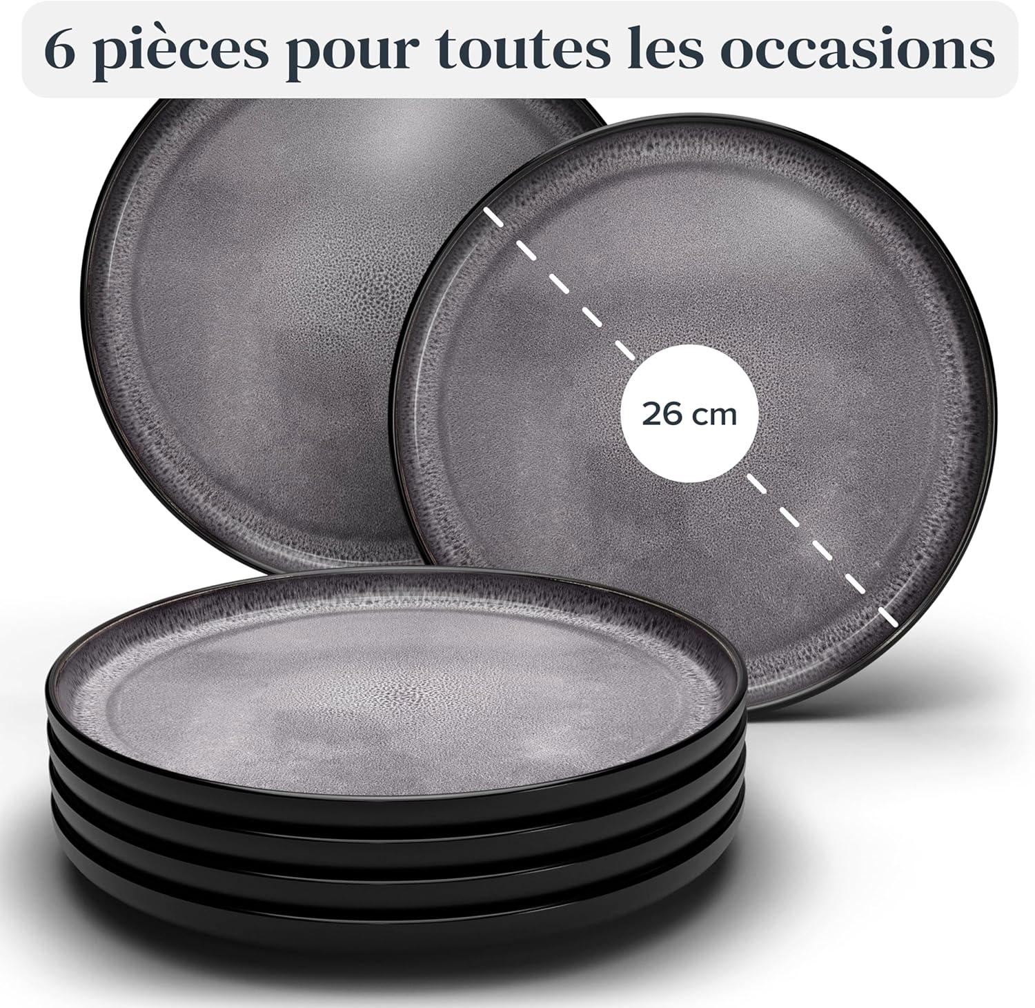 Service de Vaisselle en Grès Ibiza 36 pièces –Ensemble de Vaisselle pour 12 Personnes, Adapté au Lave-Vaisselle et au Micro-Ondes, Pure Living bleu fumé, Assiettes Service de Table