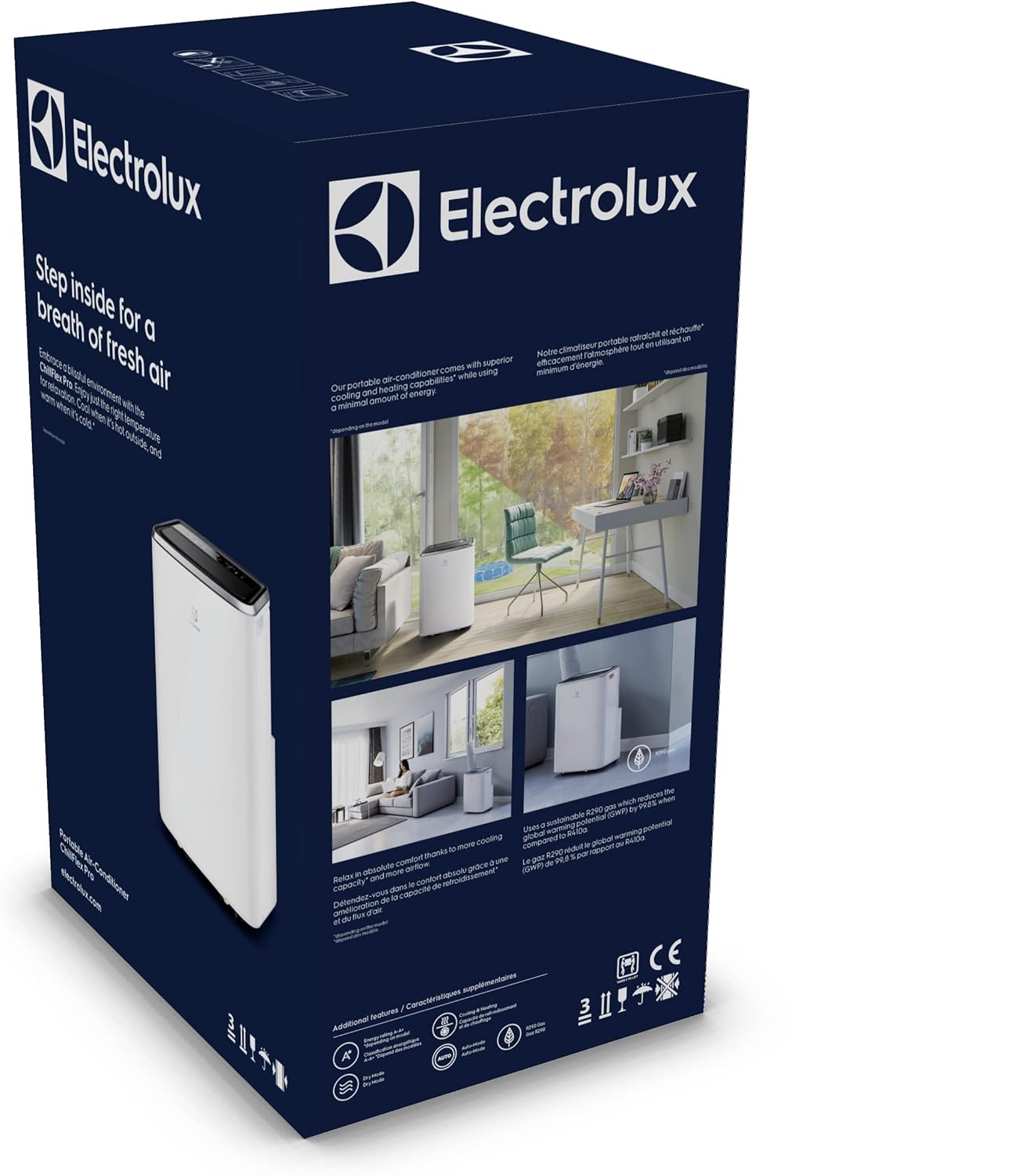 Electrolux Comfort 600 transportable AC BTU 9000, EXP26U338CW, Climatiseur Portable, 2,6 KW, Mode Silencieux, Fonction 3-en-1, WiFi, Affichage LED, Télécommande Intuitive, Blanc