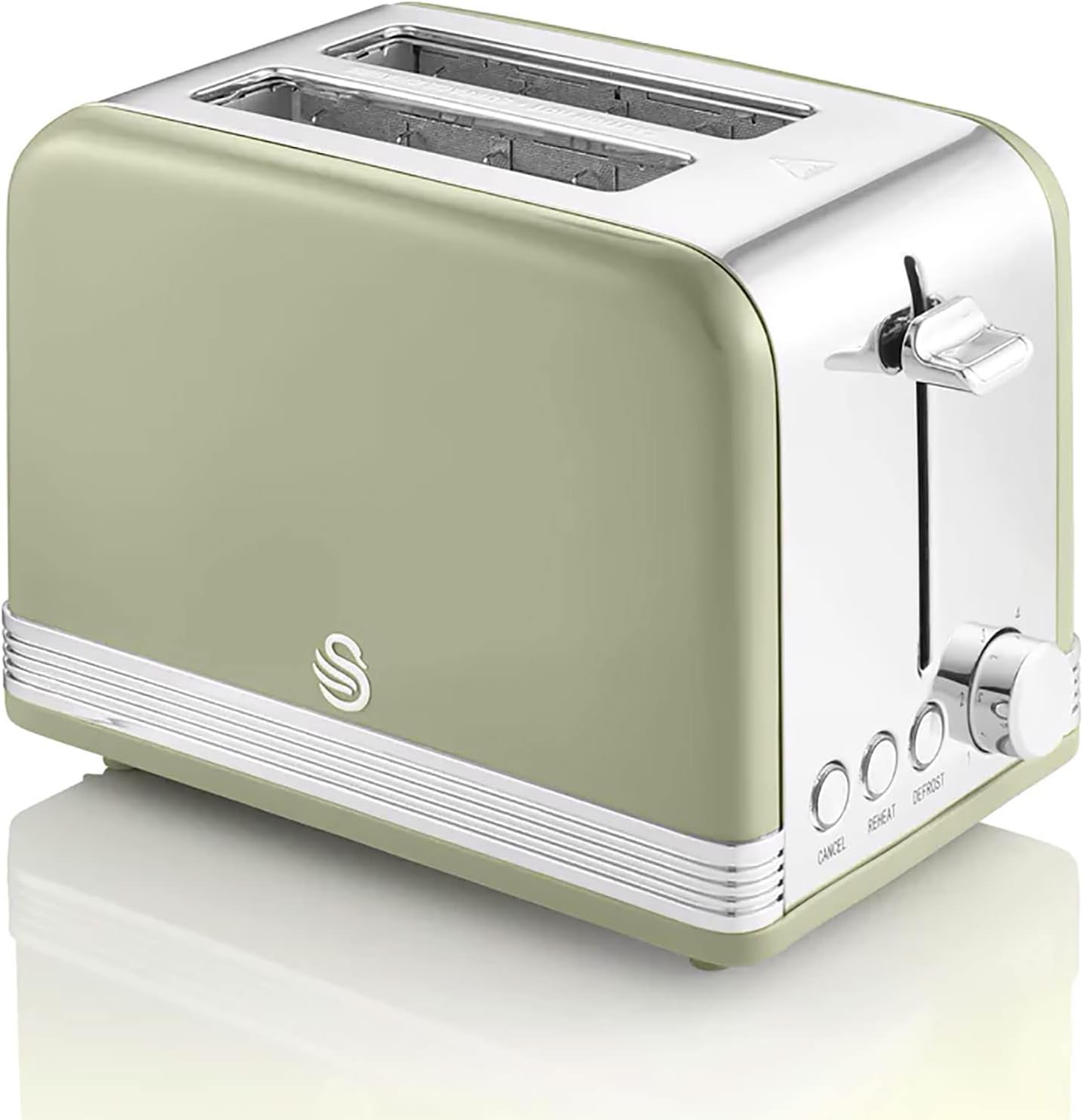 Swan Retro Ensemble Petit-Déjeuner, Bouilloire 1,8 L, Grille-Pain 2 Tranches à Fente Large, Micro-Ondes Numérique 20L, 6 Niveaux de Puissance, Minuteur, Porte Miroir, Design Vintage, Vert