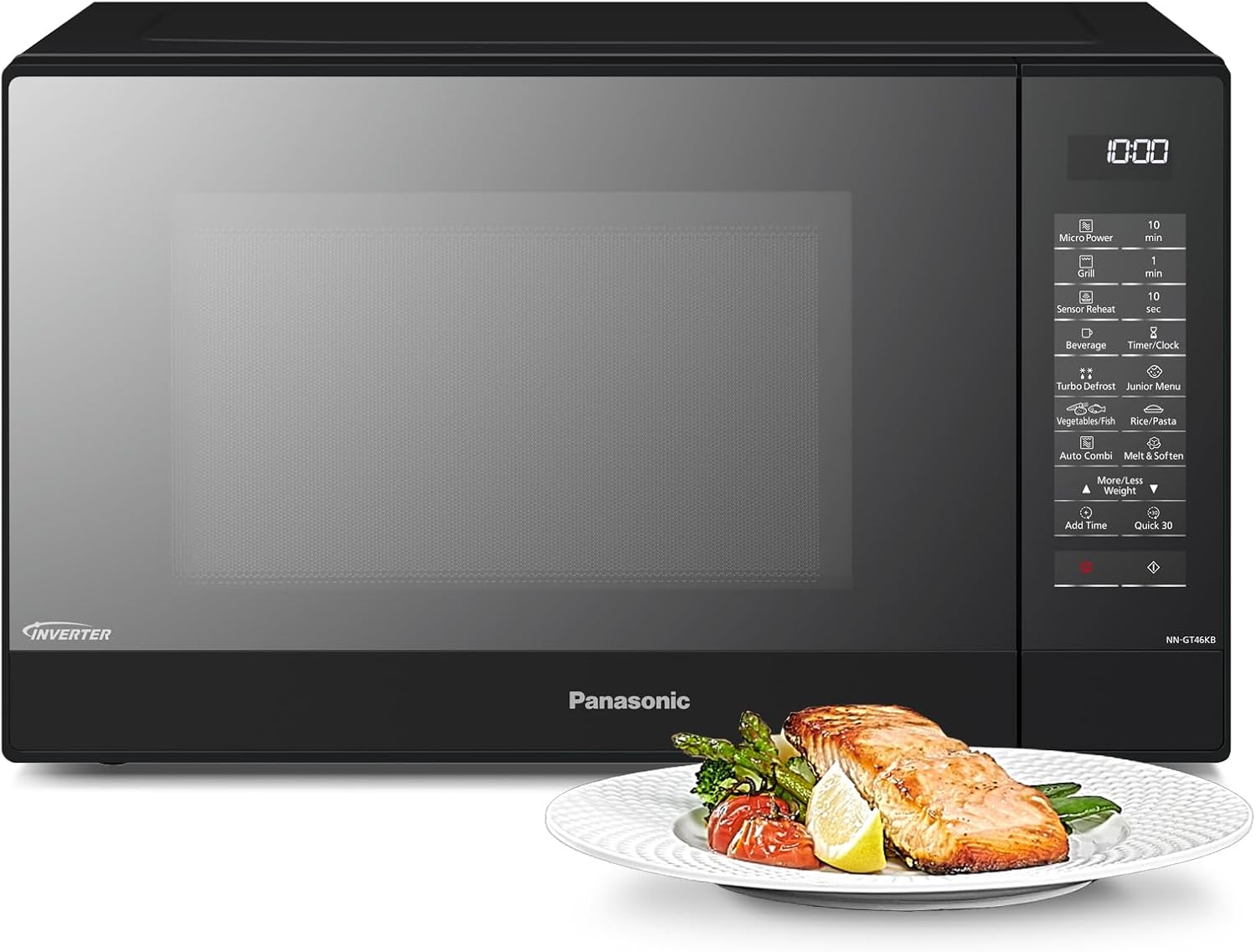 Panasonic NN-GT46KBSUG Four à Micro-ondes et Gril avec Plateau Tournant, 31 litres, Aacier Inoxydable, 1000 W, GrilL 1100 W, 24 Programmes Auto, Écran LCD, Capteur Genius, Menu Junior, Noir