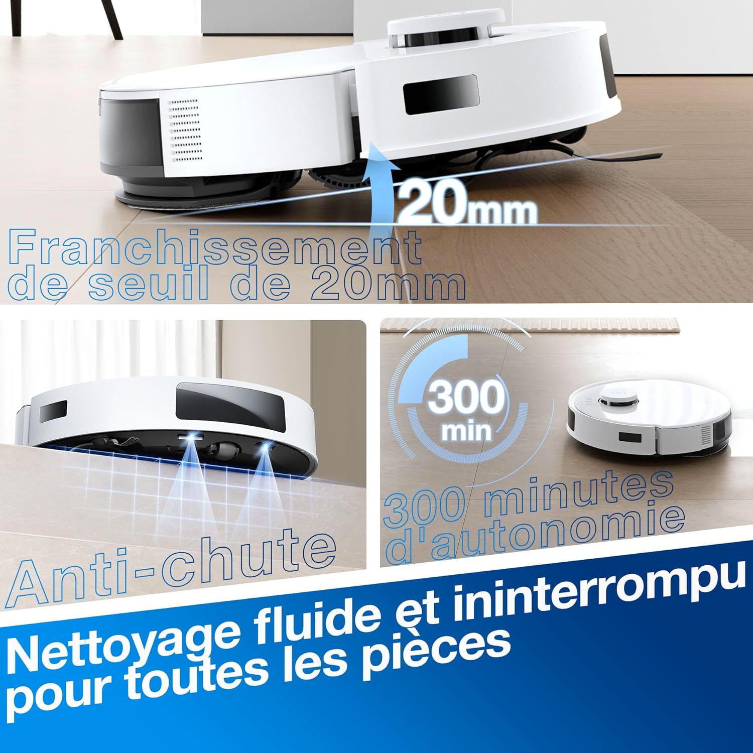 ECOVACS Aspirateur Robot DEEBOT N20 Plus, Robot Aspirateur Laveur 8000Pa avec vidange Automatique poussière, Nettoyage Autonome de 45 Jours, Batterie 300 Min, Anti-Tangle, Tapis et Poils d'animaux