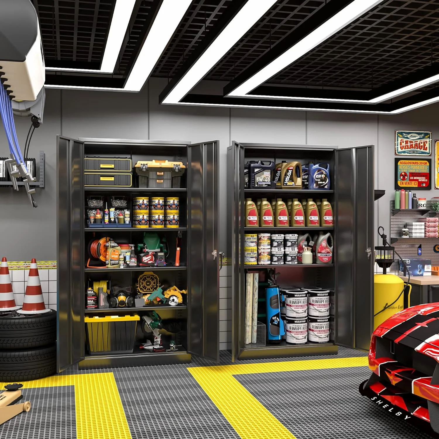 Greenvelly 72” Black Storage Cabinet with Doors