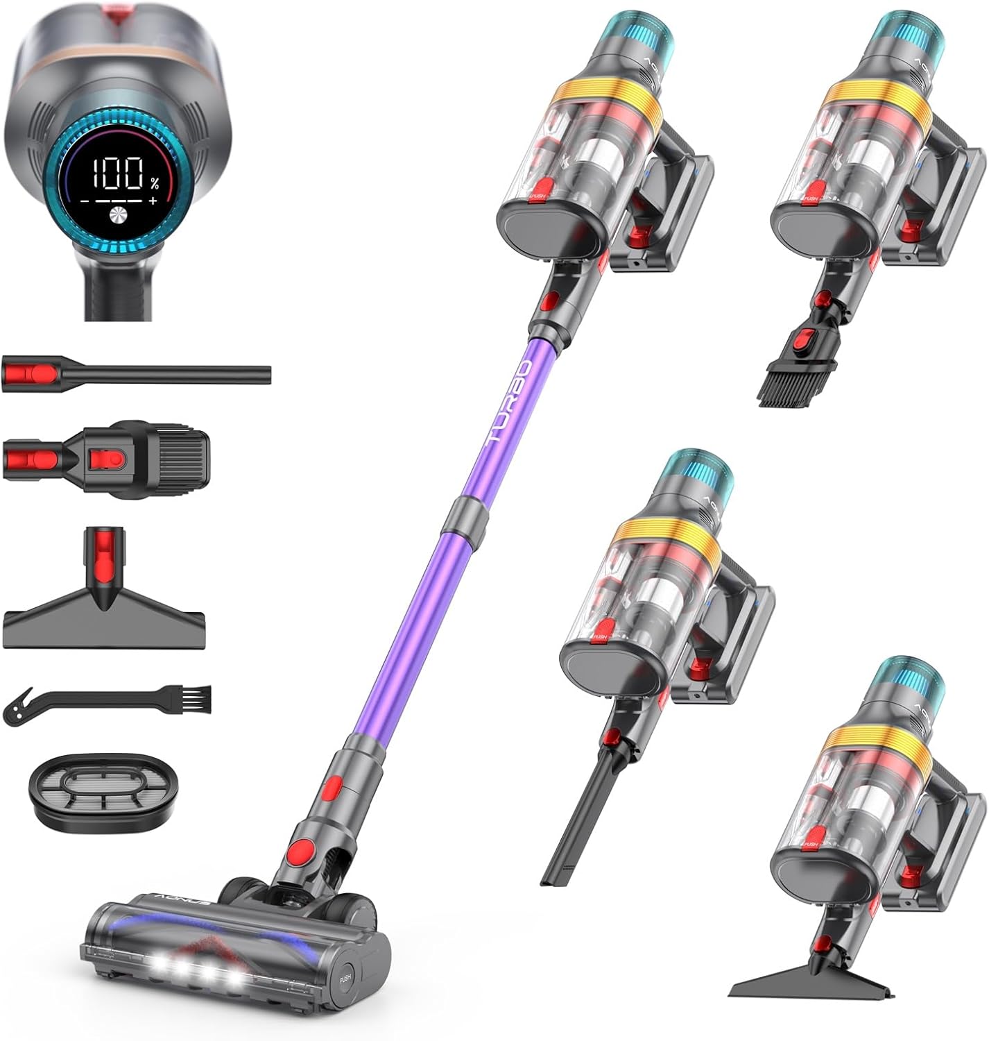 aonus A9 Max Aspirateur Balai sans Fil 48Kpa/600W/70Mins, Aspirateur sans Fil Puissant, Autoportant, 1.8L Ultra Grande Capacité, Écran Tactile Intelligent pour Les Poils d'animaux/Sols Durs/Tapis