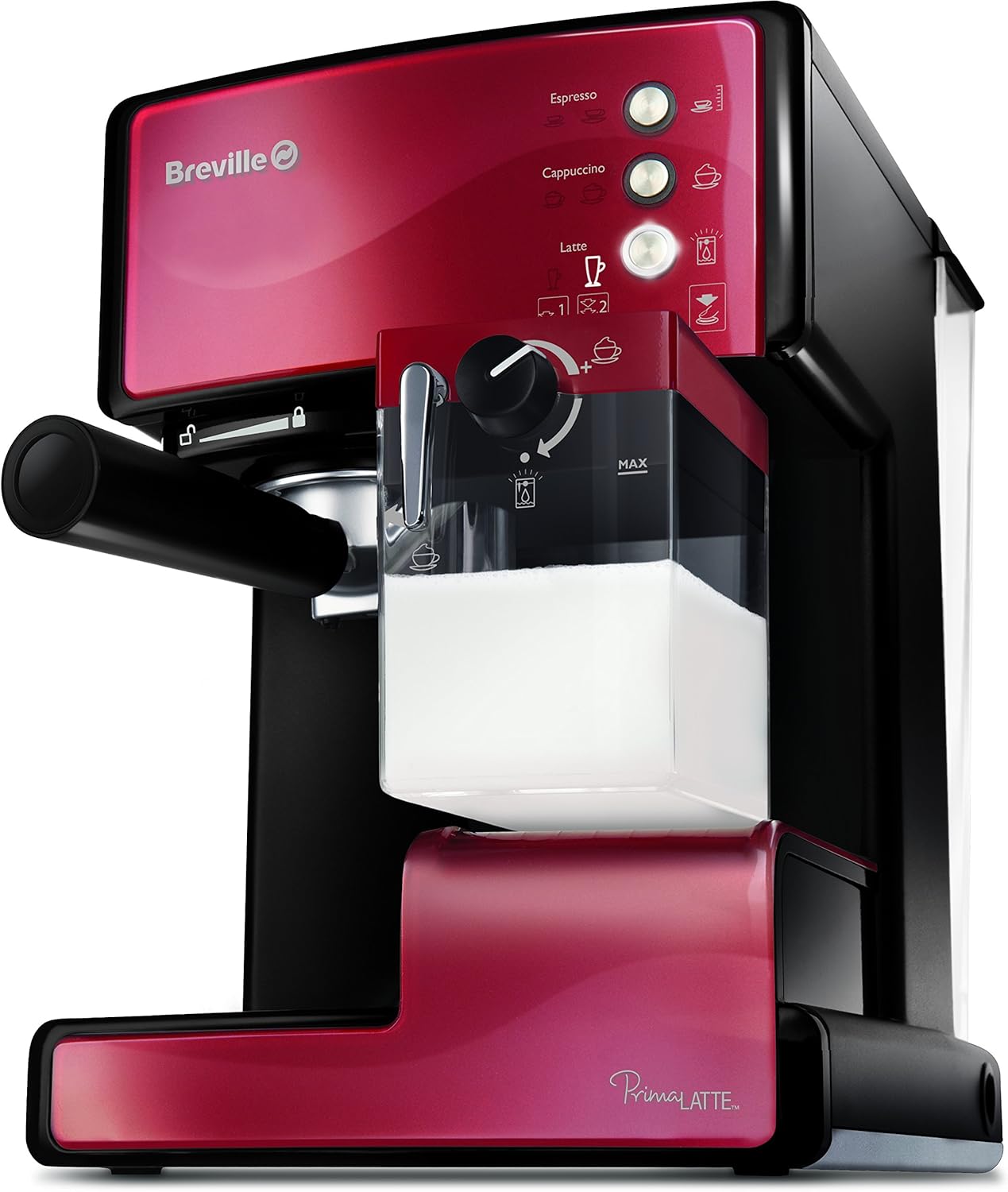 Breville Prima Latte 3-in-1 machine à café espresso, latte et cappuccino | pompe professionnelle 15 bars et mousseur à lait | rouge
