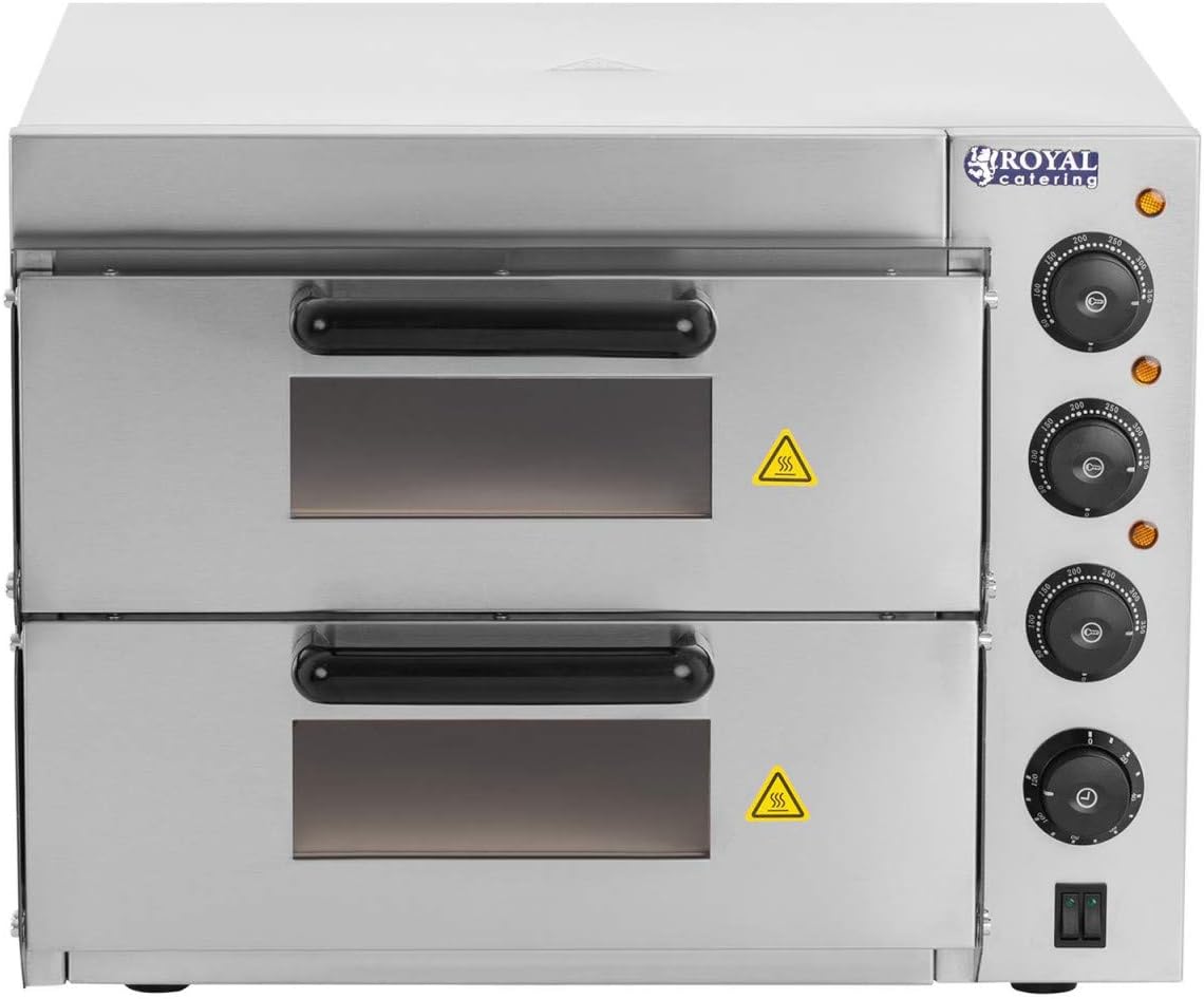 Royal Catering Four à Pizza Electrique RCPO-3000-2PS-1 (2 chambres de cuisson, chaleur réglable séparément, 2 base en chamotte 40x40x1,5cm, fonction minuterie jusqu'à 120 min)