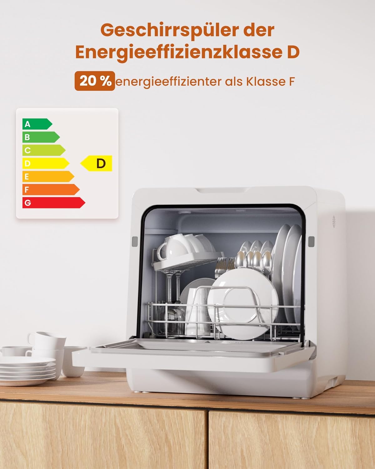 HAVA mini lave vaisselle, nouveau modèle amélioré 2024, 8 programmes de lavage, lave-vaisselle portable avec sécurité enfant et fonction de démarrage différé, réservoir d'eau de 5 L