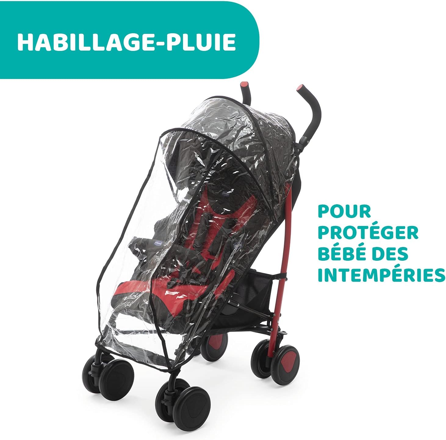 Chicco Echo Poussette Légère et Compact, Inclinable avec Arceau de Protection, Position Landau, Pliage Parapluie, Canopy Ajustable - de la Naissance à 22 Kg - Rouge