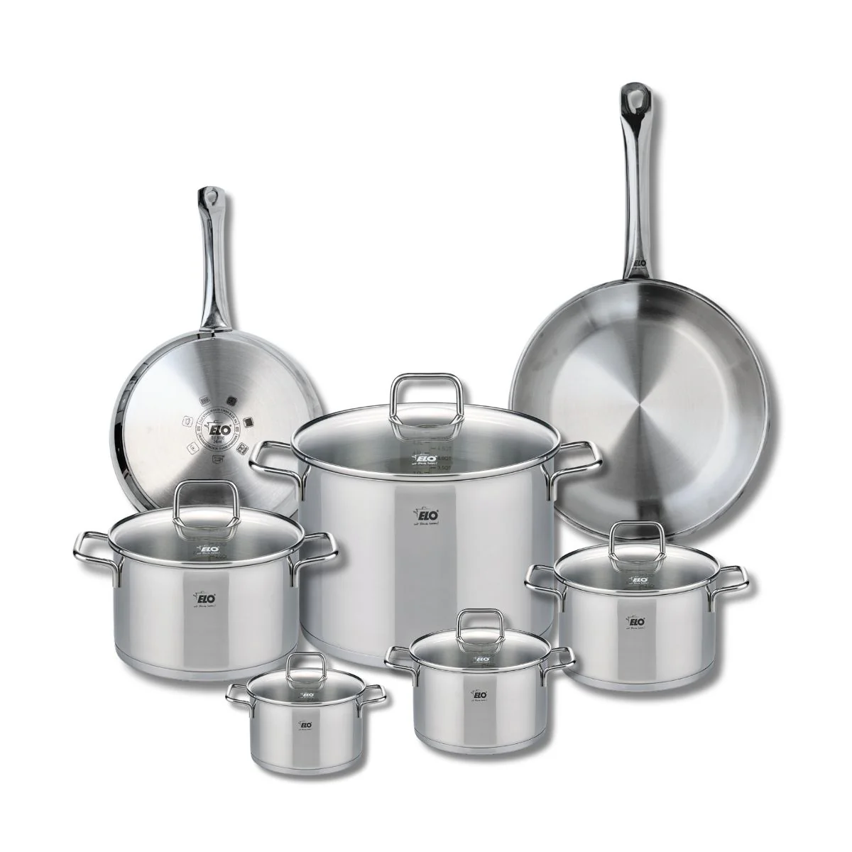 Ensemble de 2 Poêles de cuisson 24 et 28 cm et 5 faitouts 12, 14, 16, 20 et 26 cm Elo Profi Citrin Elo