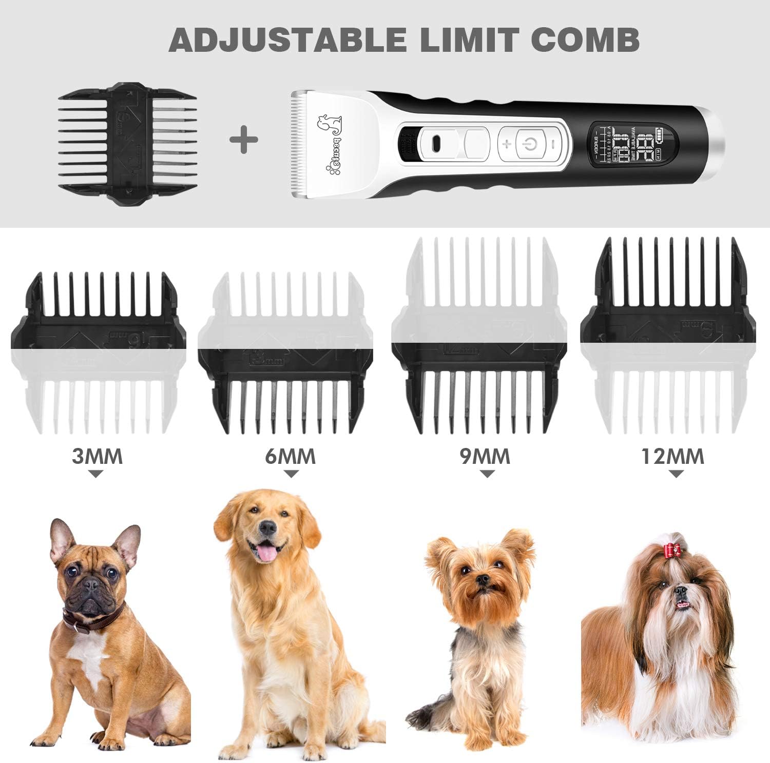 Pecute Tondeuse Chien Professionnel avec écran LCD et 5 Vitesses de Rotation, Tondeuse pour Chien et Chat Peut 4 h de Travail, Ultra Silencieux Rasoir Electrique pour Animaux de Compagnie Toilettage