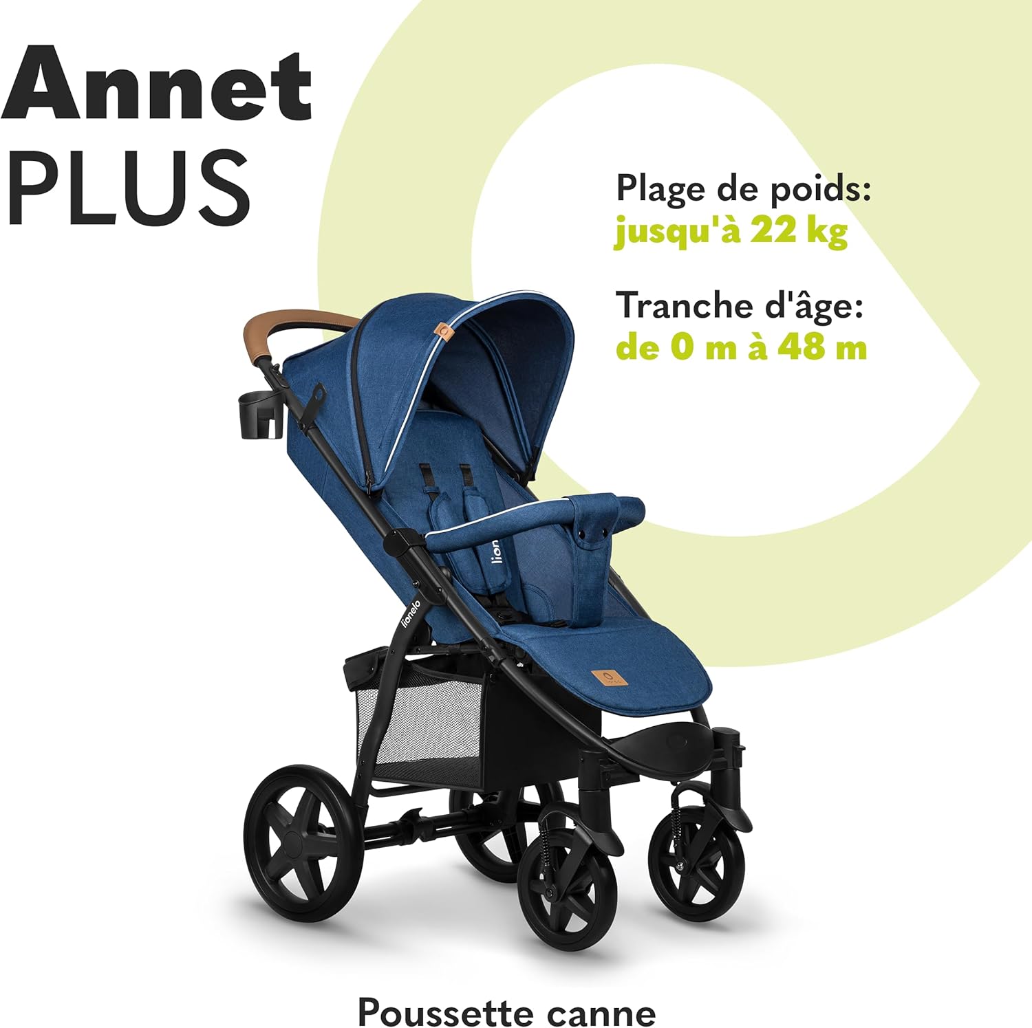 LIONELO Annet Plus poussette bebe à 22 kg, auvent avec fenêtre, roues EVA, chancelière moustiquaire porte-gobelet, réglage du dossier jusqu’à la position couchée (Dreamin, PLUS)