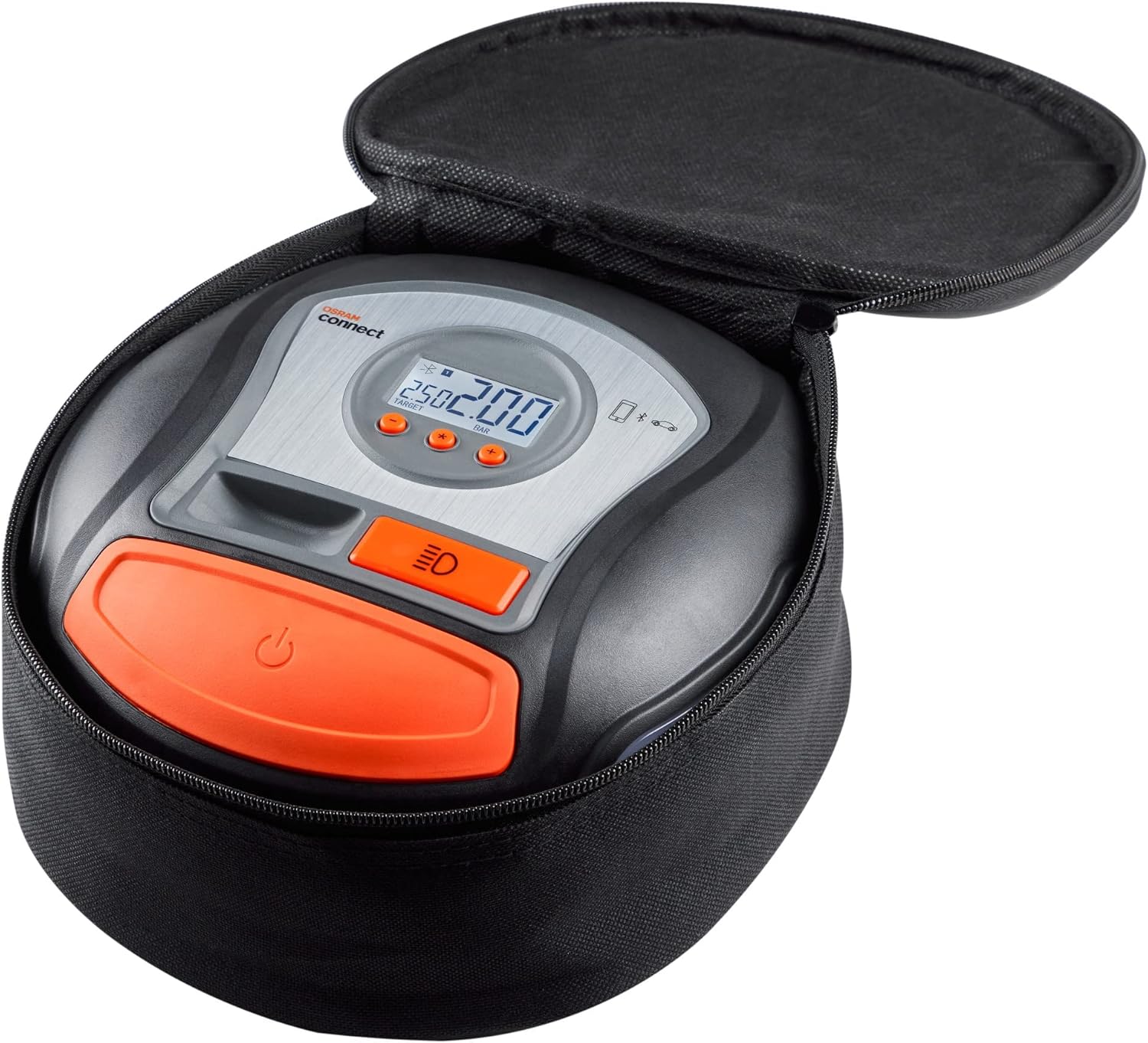 OSRAM TYREinflate Connect 650, compresseur de pneu numérique avec arrêt automatique et lumière LED, compresseur portable 12V pour pneus de voiture, connexion électrique via allume-cigare