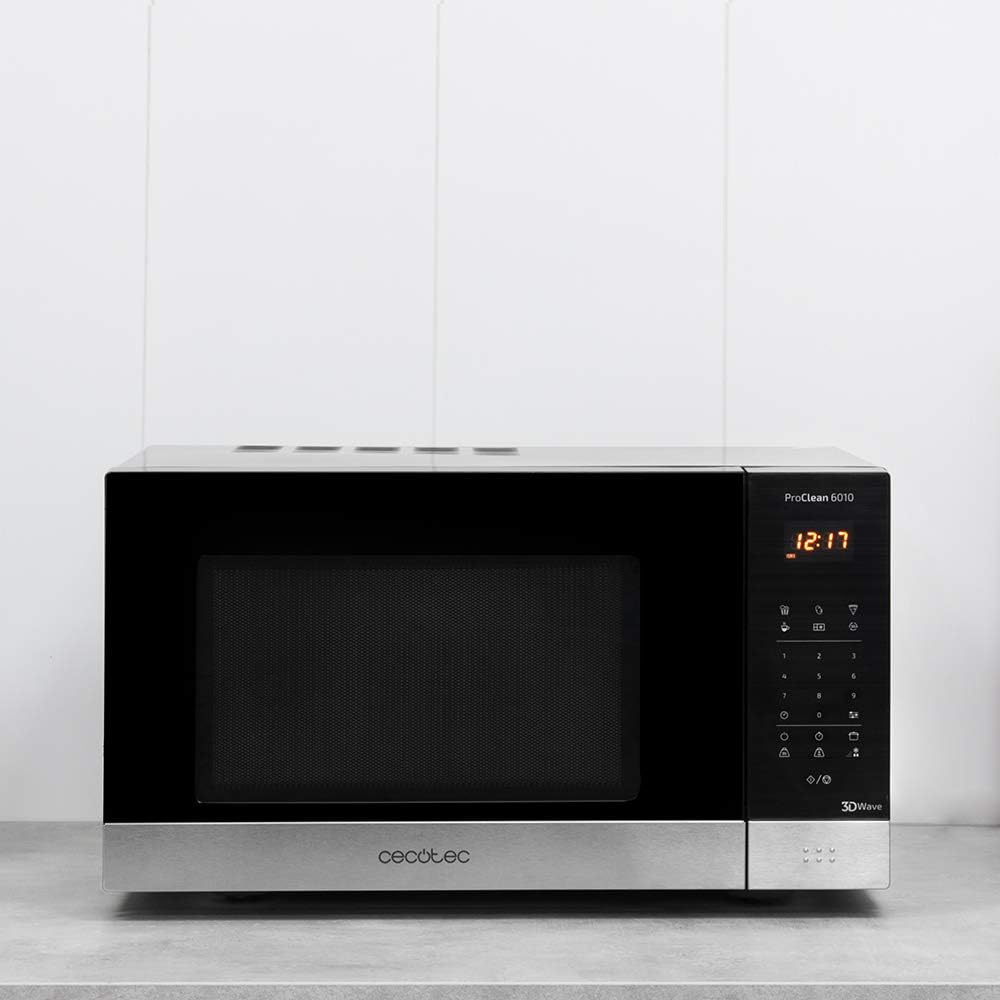 Cecotec Four à micro-ondes ProClean 9110 FullINOX avec grill 1000 W, 30 litres, 5 niveaux de puissance, 8 programmes, minuterie de 60 minutes, revêtement Ready2Clean, design avant miroir