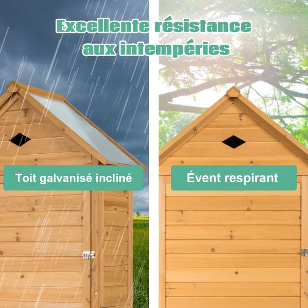 Abri de jardin extérieur à 5 etagères cabane verrouillable en bois de sapin toit en tle galvanisée  20_0005485