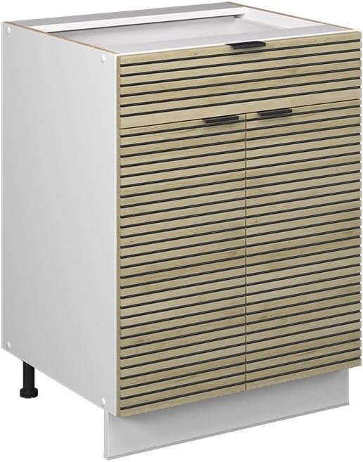 Vicco Meuble pour Four Fame-Line, Blanc Haute Brillance/Blanc, 60 cm avec étagères Ouvertes