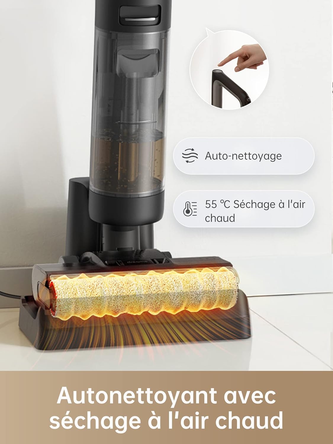 DREAME H12 Pro Aspirateur Eau et Poussière Intelligent Sec et Humide sans Fil, Séchage àl'air Chaud, Nettoyage des Bords, Réservoir Eau 900 ML, Autonomie de 35 Min, Écran LED