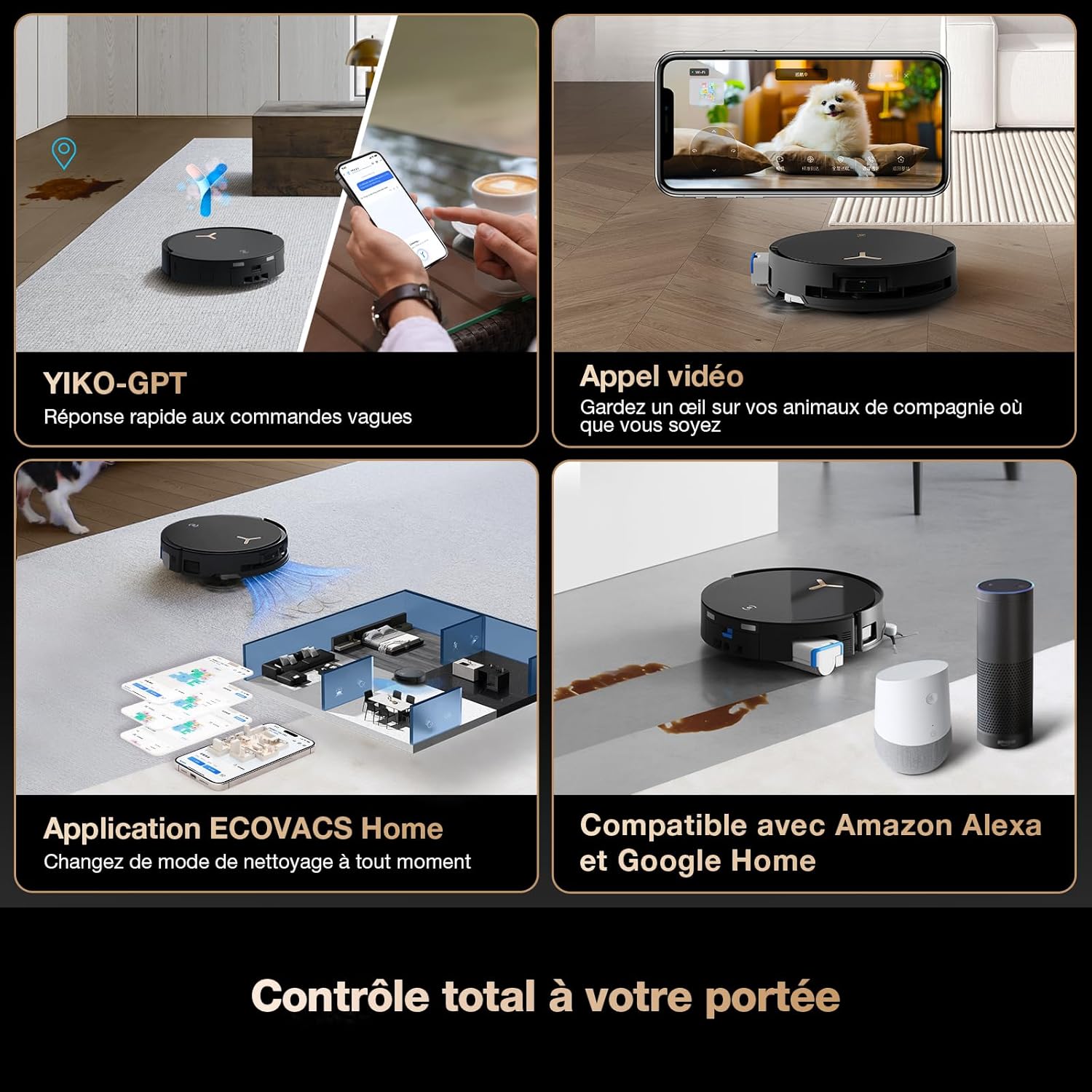 ECOVACS X8 PRO OMNI Robot Aspirateur Laveur avec Station Tout-En-Un, Puissance 18000Pa, Nettoyage Automatique Instantané OZMO ROLLER, Nettoyage à l'eau chaude 75℃, Ajout Solution Nettoyage Automatique