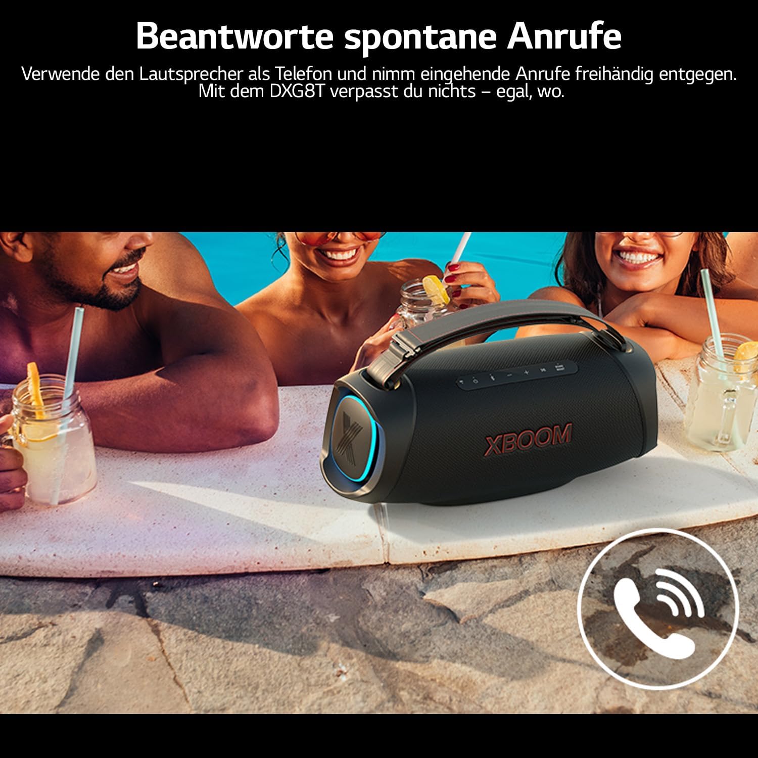 LG, Enceinte Bluetooth puissante, Portable, Enceinte Bluetooth Lumineuse, XBOOM 360°, Éclairage Personnalisable, Jusqu'à 24h d'autonomie, Enceinte Bluetooth Design, DXO2T