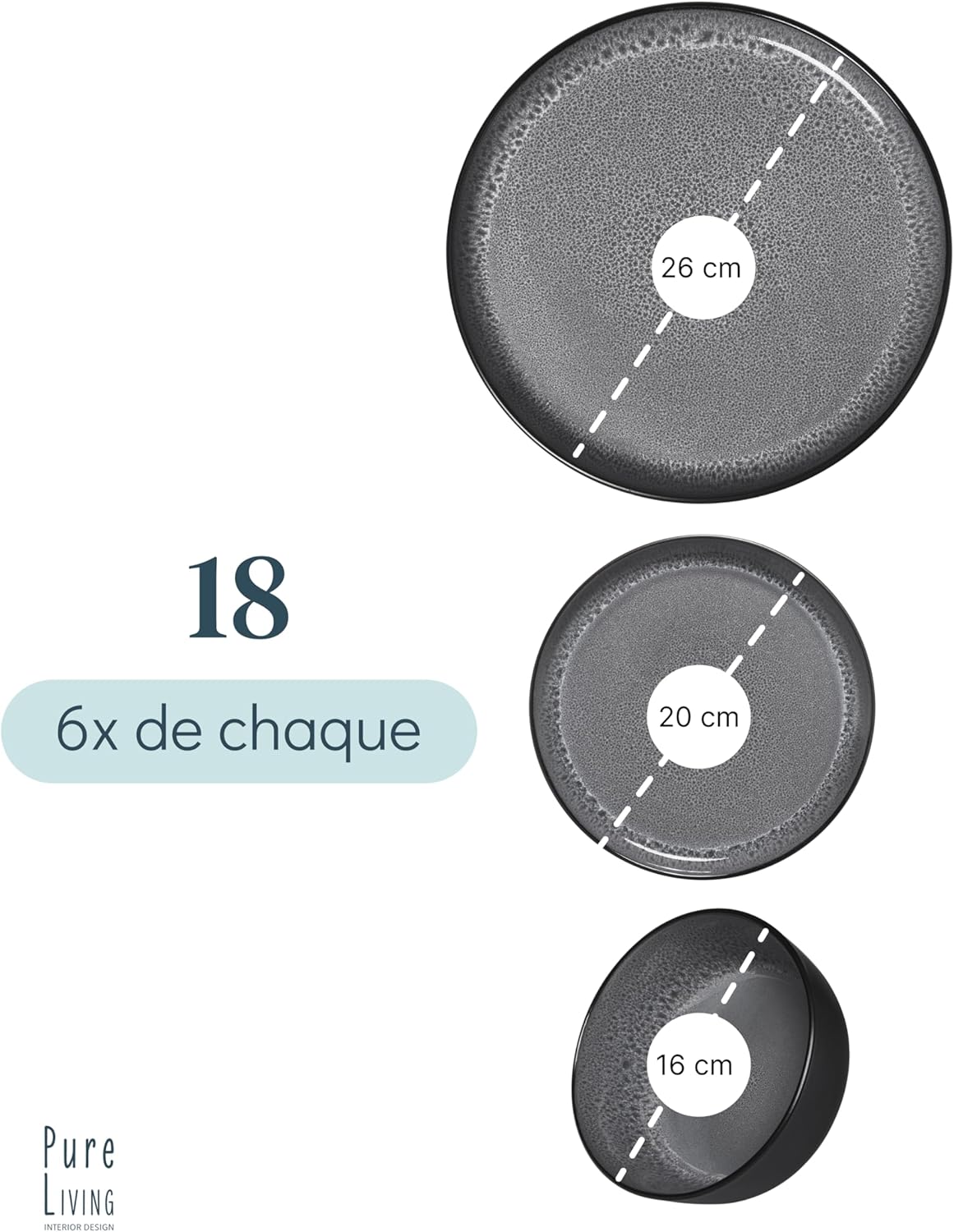 Service de Vaisselle en Grès Ibiza 36 pièces –Ensemble de Vaisselle pour 12 Personnes, Adapté au Lave-Vaisselle et au Micro-Ondes, Pure Living bleu fumé, Assiettes Service de Table