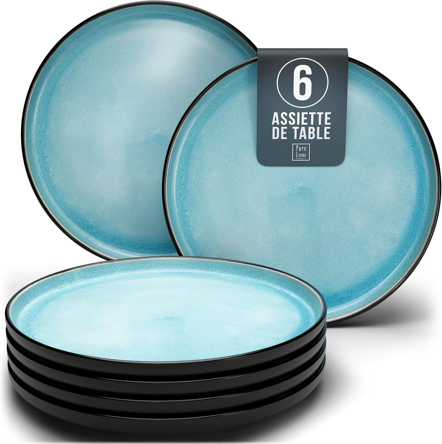 Service de Vaisselle en Grès Ibiza 36 pièces –Ensemble de Vaisselle pour 12 Personnes, Adapté au Lave-Vaisselle et au Micro-Ondes, Pure Living bleu fumé, Assiettes Service de Table