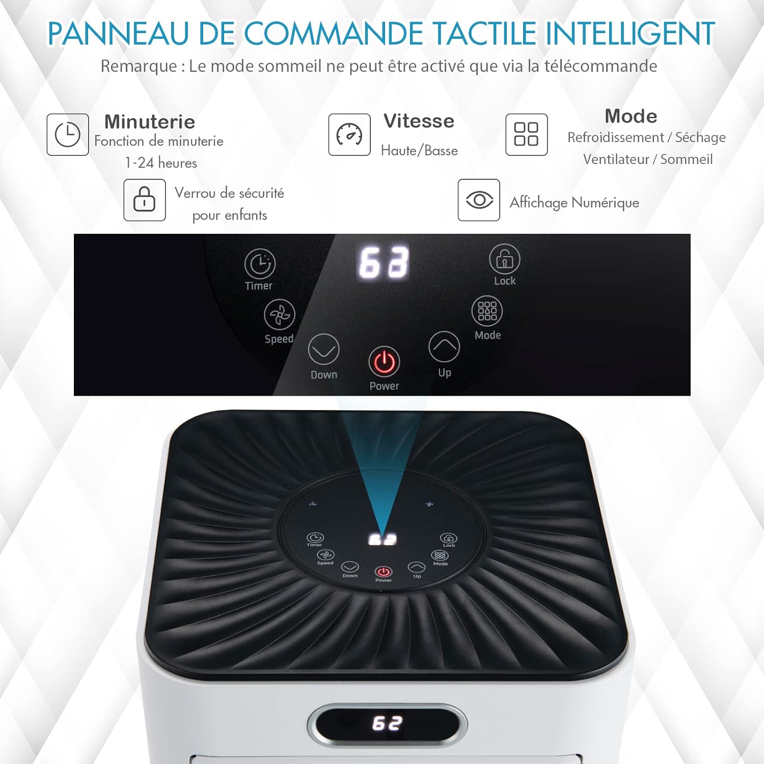 RELAX4LIFE Climatiseur Mobile Silencieux 9000BTU, Climatiseur Portable 4 en 1, Refroidisseur d'Air, Ventilateur, Déshumidificateur, Mode Nuit, 15-20㎡, Télécommande, Minuterie 24H, Classe Energie A