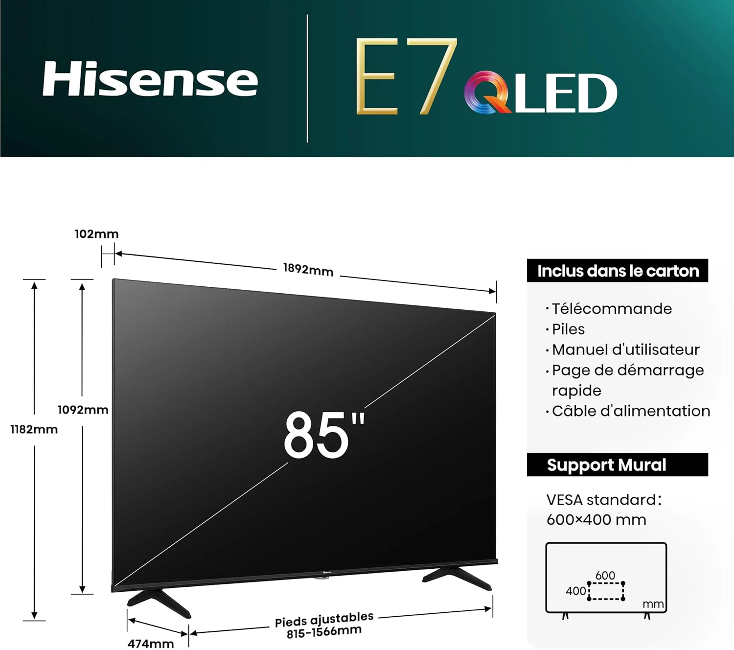 Hisense Smart TV 43 Pouces 43A6N 4K UHD, Dolby Vision, HDR, VIDAA avec Youtube, Netflix, Disney+, Canal +