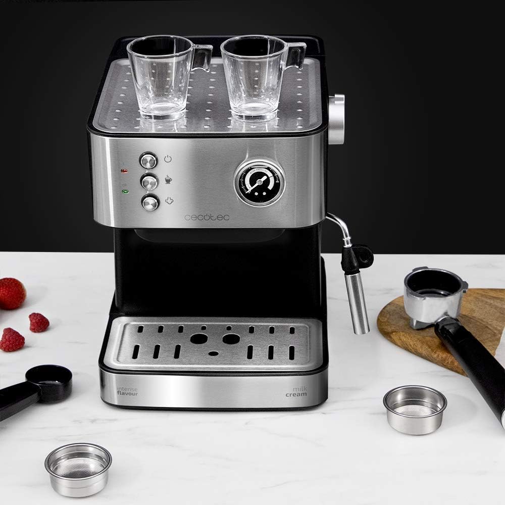 Cecotec Machine à café Express Power Espresso 20 Barista Cream. 2 Thermoblocks, 20Bars, Manomètre, Mode Auto pour 1 et 2 Café(s), Buse vapeur Orientable, Conduit pour Infusions, 2900W.